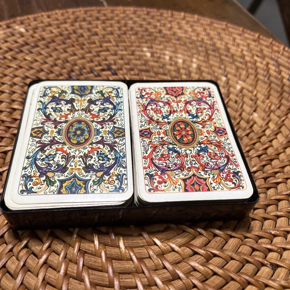 Vintage Tudor Set Of 2 Decks Of Playing Cards Boxed Set Plastic Storage Box